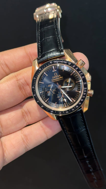 Omega Speedmaster | Rose Black Bezel | Black Strap | Chrono | Black Dial