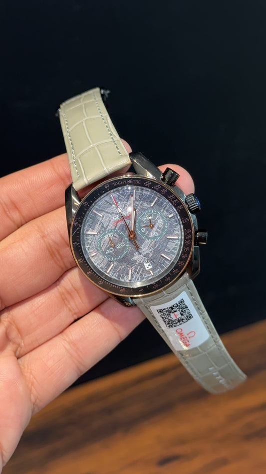 Omega Speedmaster | Cream Strap | Black Case | Chrono | Purple Textured Dial