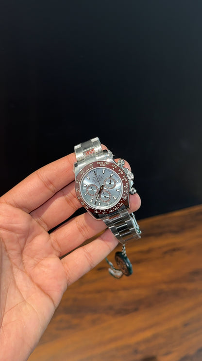 Executive Daytona | Platona | Silver Chain | Chrono | Sky Blue Dial - twentyfour