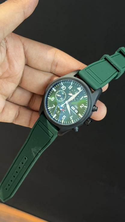 IWC | Green Rubber Strap | Black Case | Chrono | Greenish Dial