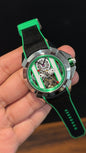 Jacob And Co | Silver Case | CR7 Edition | Green Black Strap | Pendulum | Green Machine Dial