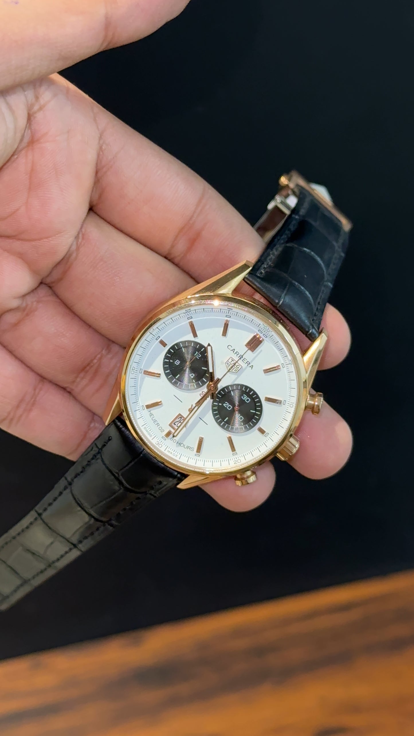 Tag Carrera | Black Strap | Rose Bezel | Black Chrono | White  Dial