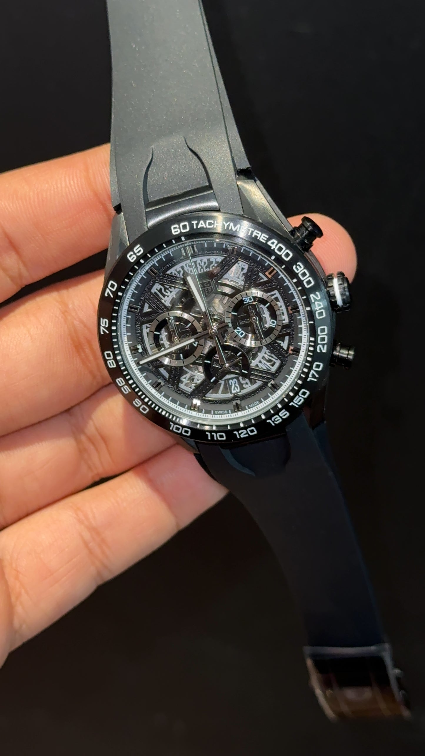 Tag Aquaracer | Black Strap | Skeleton Chrono | Black Dial