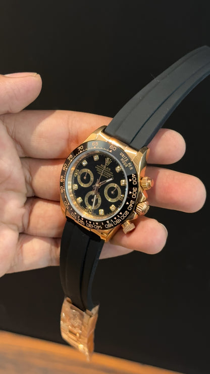 Daytona | Rose | Pvc Strap | Chr | Gold Diamond Black Dial
