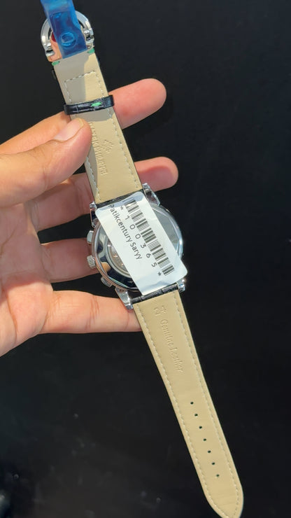 Patek Century | Auto | Pendulum | Silver Case | Green Lines Dial | Black Leather Strap - twentyfour