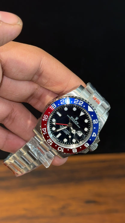 GMT Pepsi | Silver Oyester Chain | Black Dial