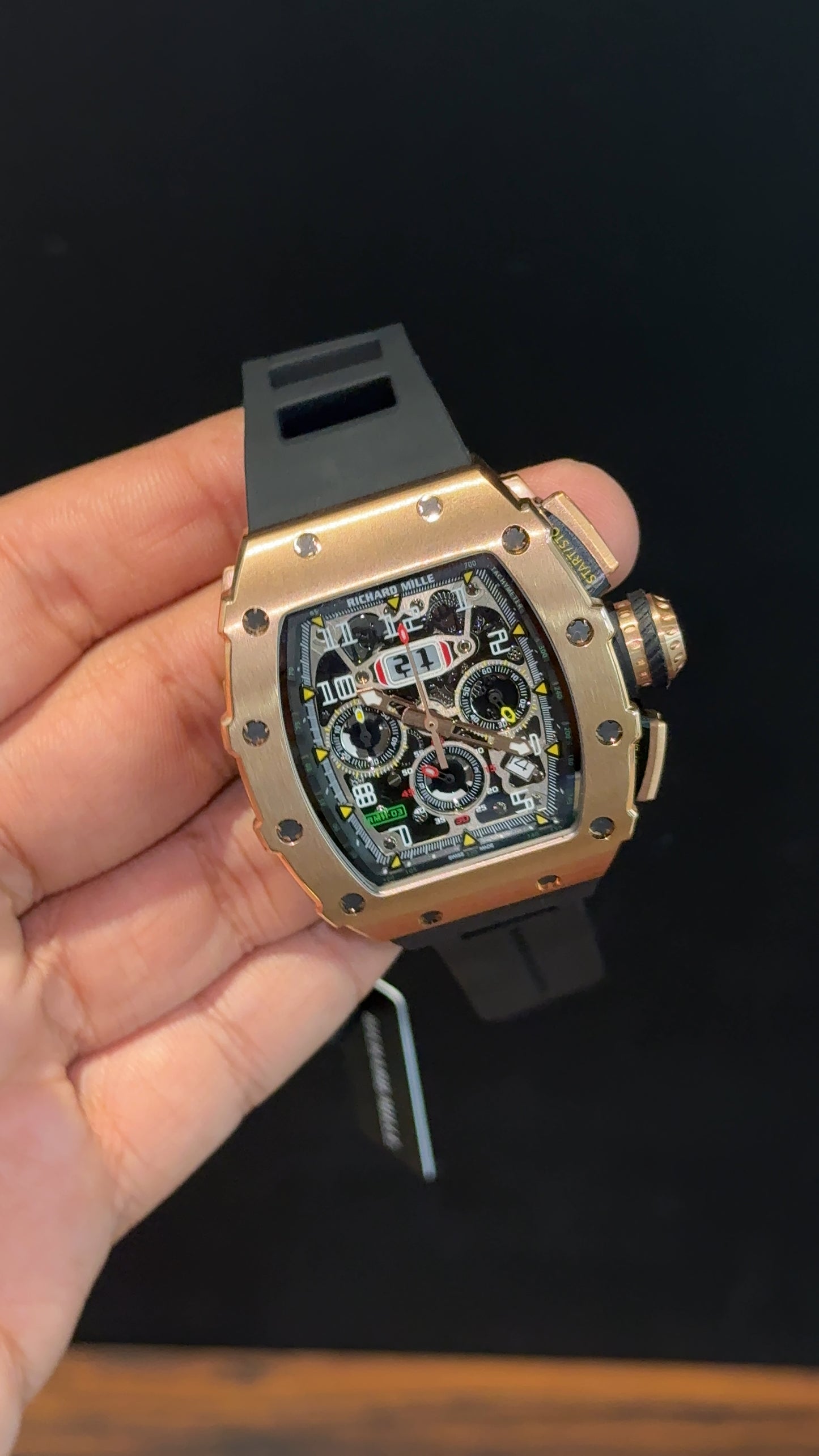 Premium Richard Mille | Rose | RM 11-03 Edition | Black Strap | Skeleton | Chrono | Black Dial