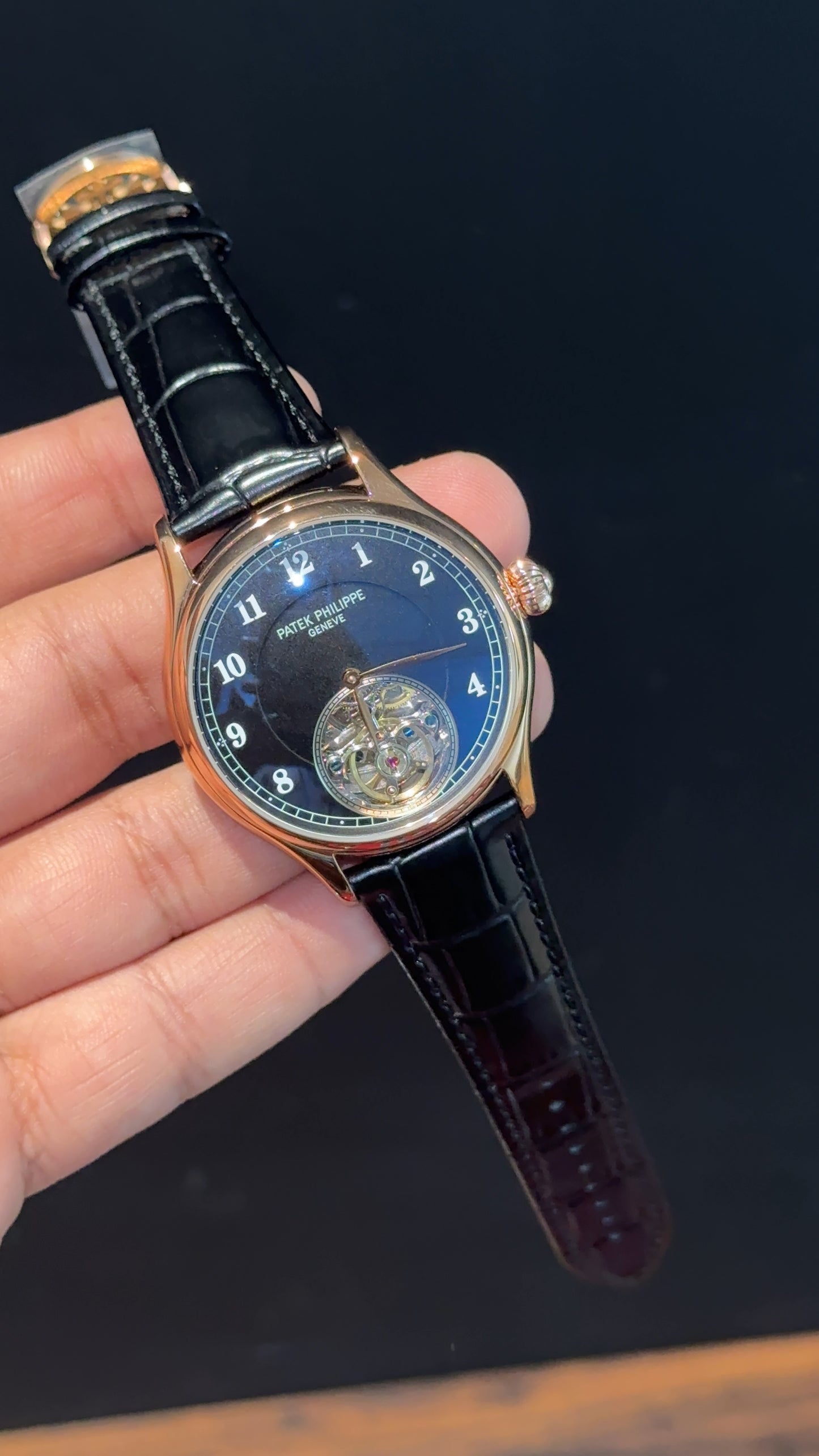 Pp Auto | Pendulum | Rose | Black Strap | White Digits | Black Dial