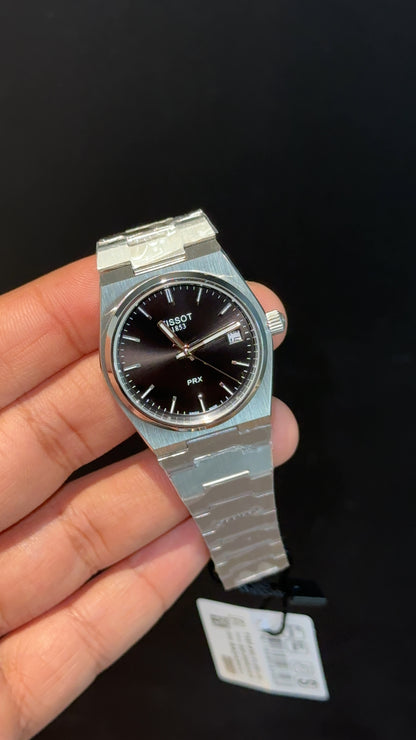 Tissot Prx | Quartz | Silver Chain | 35mm | Black Plain Dial - twentyfour