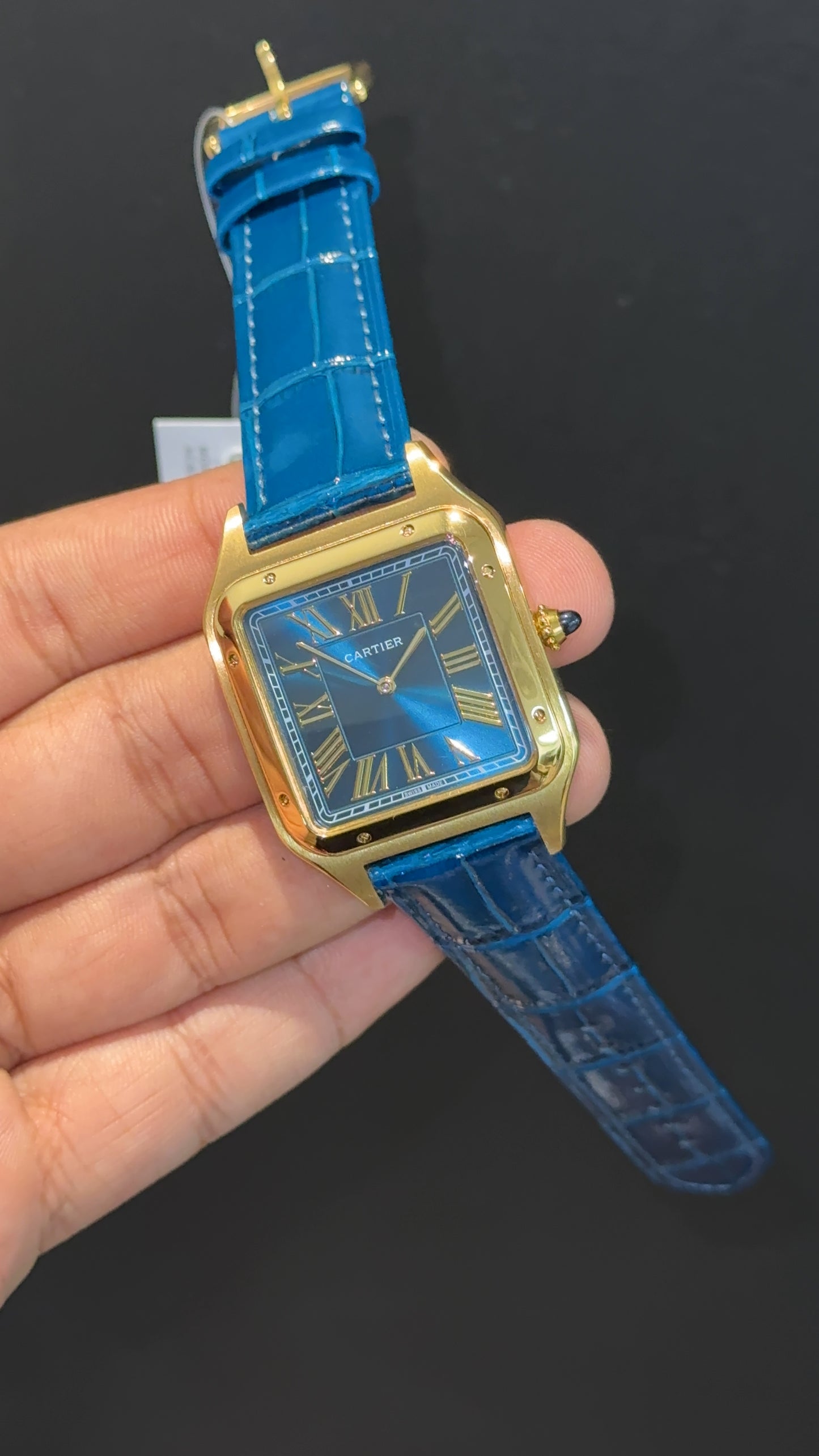 Cartier Santos | Gold Case | Blue Dumont Strap | Blue Dial
