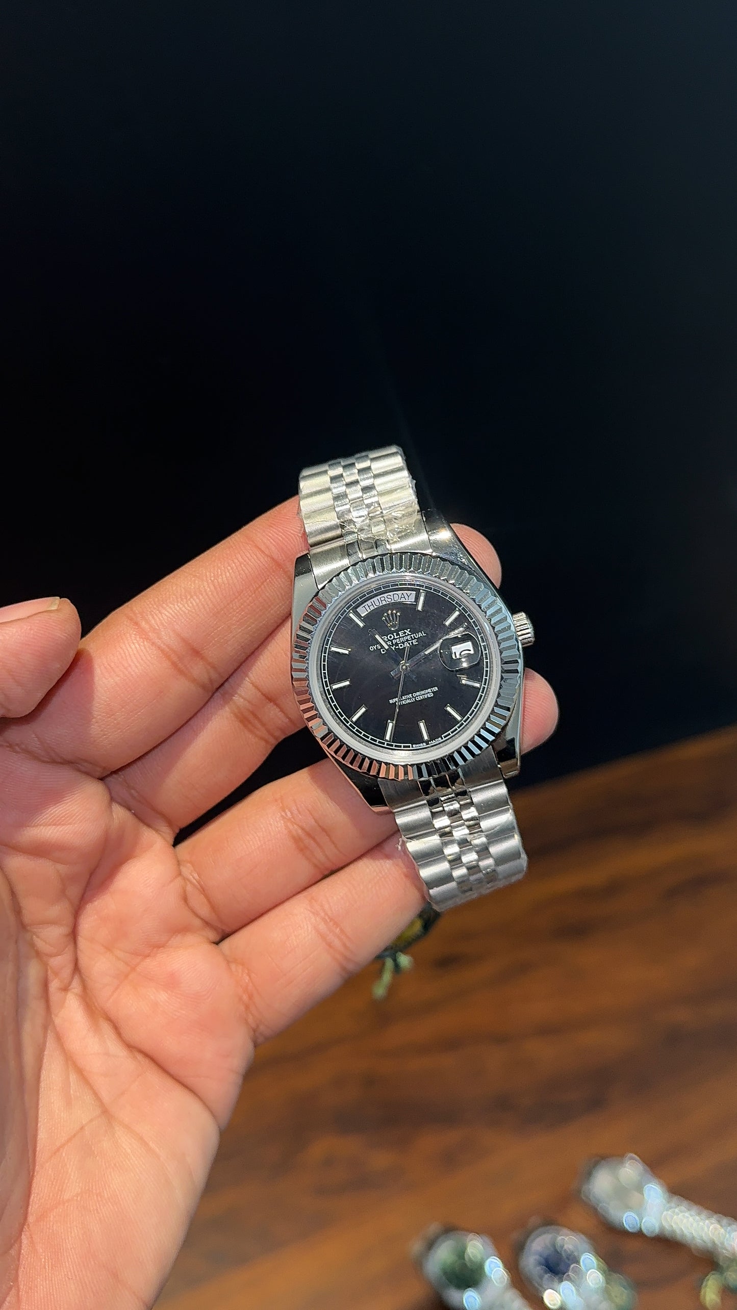 Daydate | Silver Chain | Black Dial