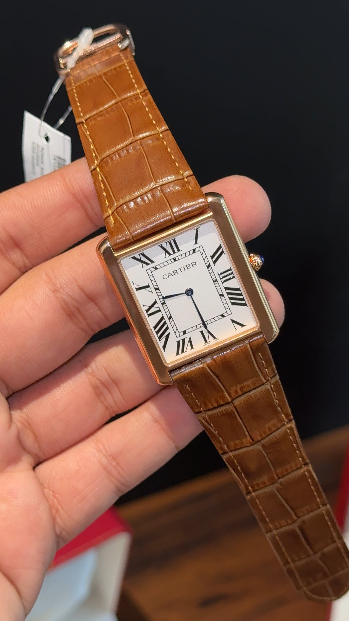 Cartier Tank | Rose | Camel Brown Leather Strap | White Dial