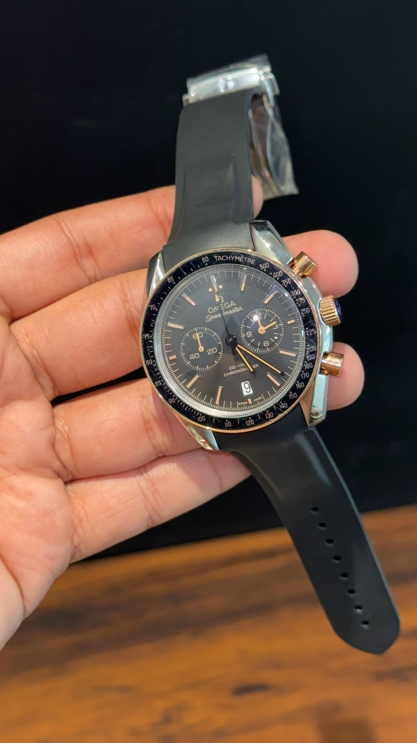 Omega Speedmaster | black Strap | Silver Rose Case | Chrono | Black Dial