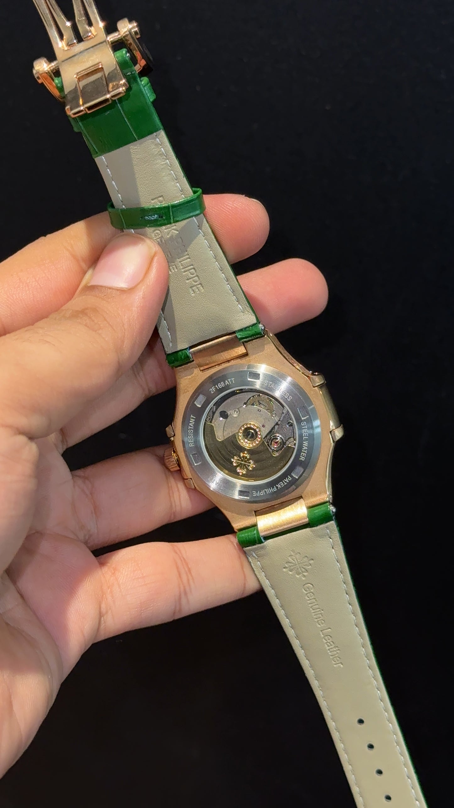 Pp Auto | Moonphase | Chrono | Rose Case | Green Leather Strap | Green Dial