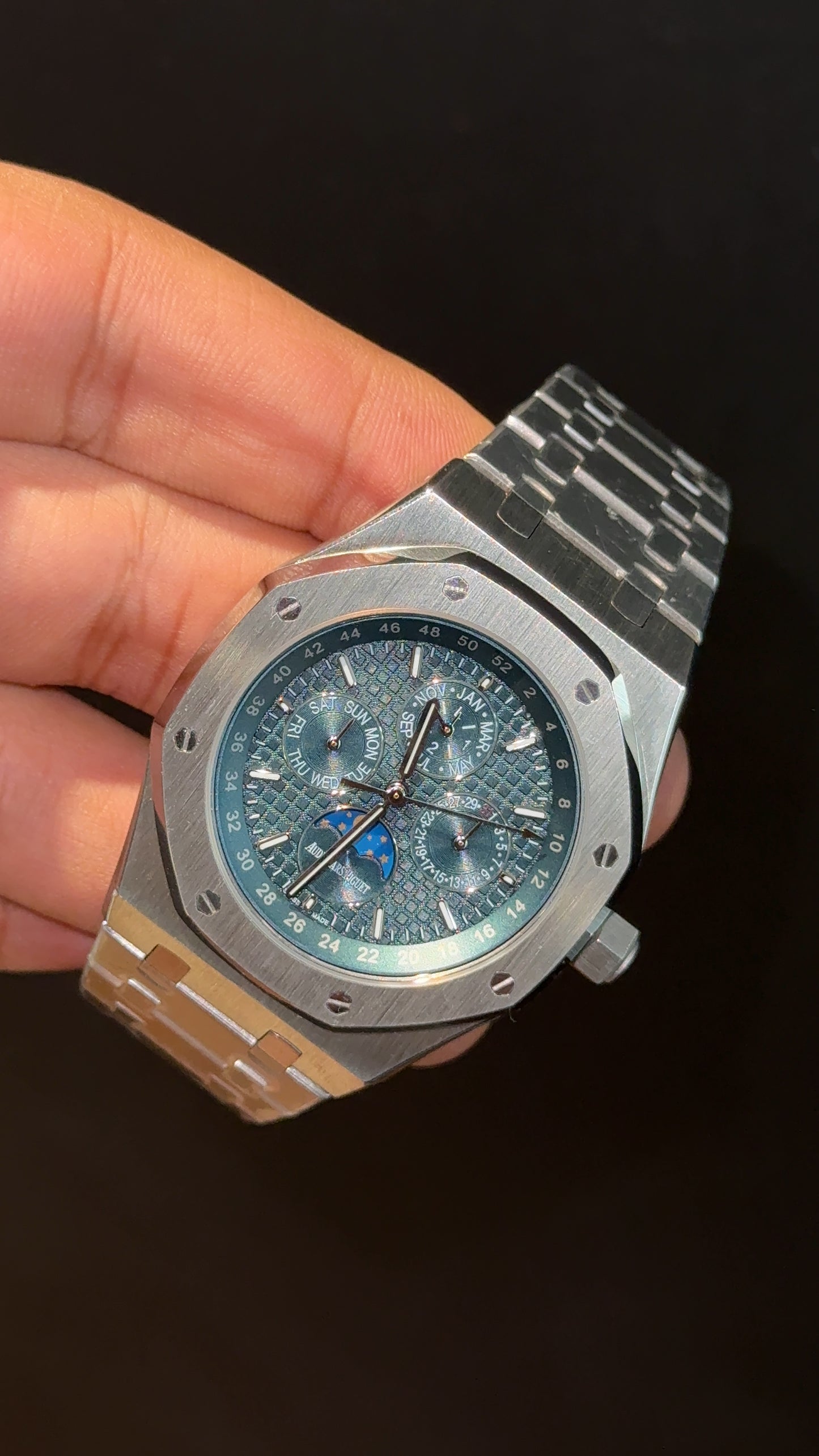 AP Auto | Silver Chain | Chrono | Calendar Edition | Blue Box Dial