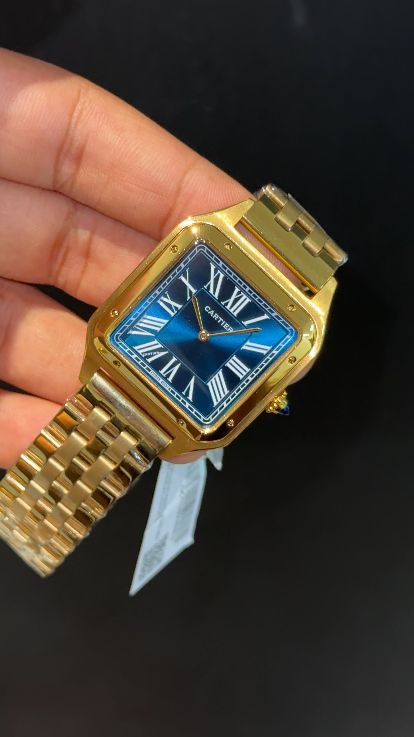 Santos De Cartier | Slim Edition | Gold Chain | Blue Dial
