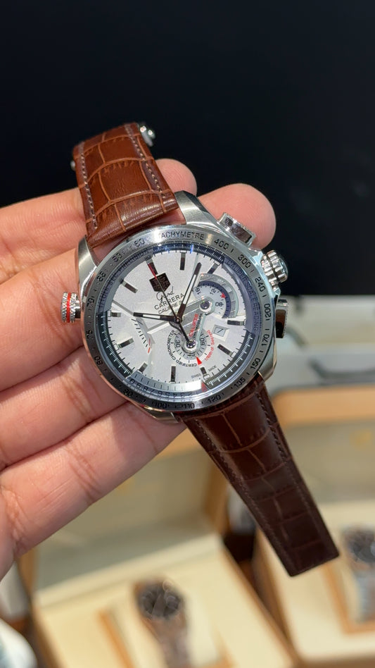 Tag Carrera | Silver | Calibre 36 | Brown Leather Strap | Chrono | White Dial