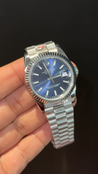 Datejust | 36mm | Silver President Chain | Blue Dial