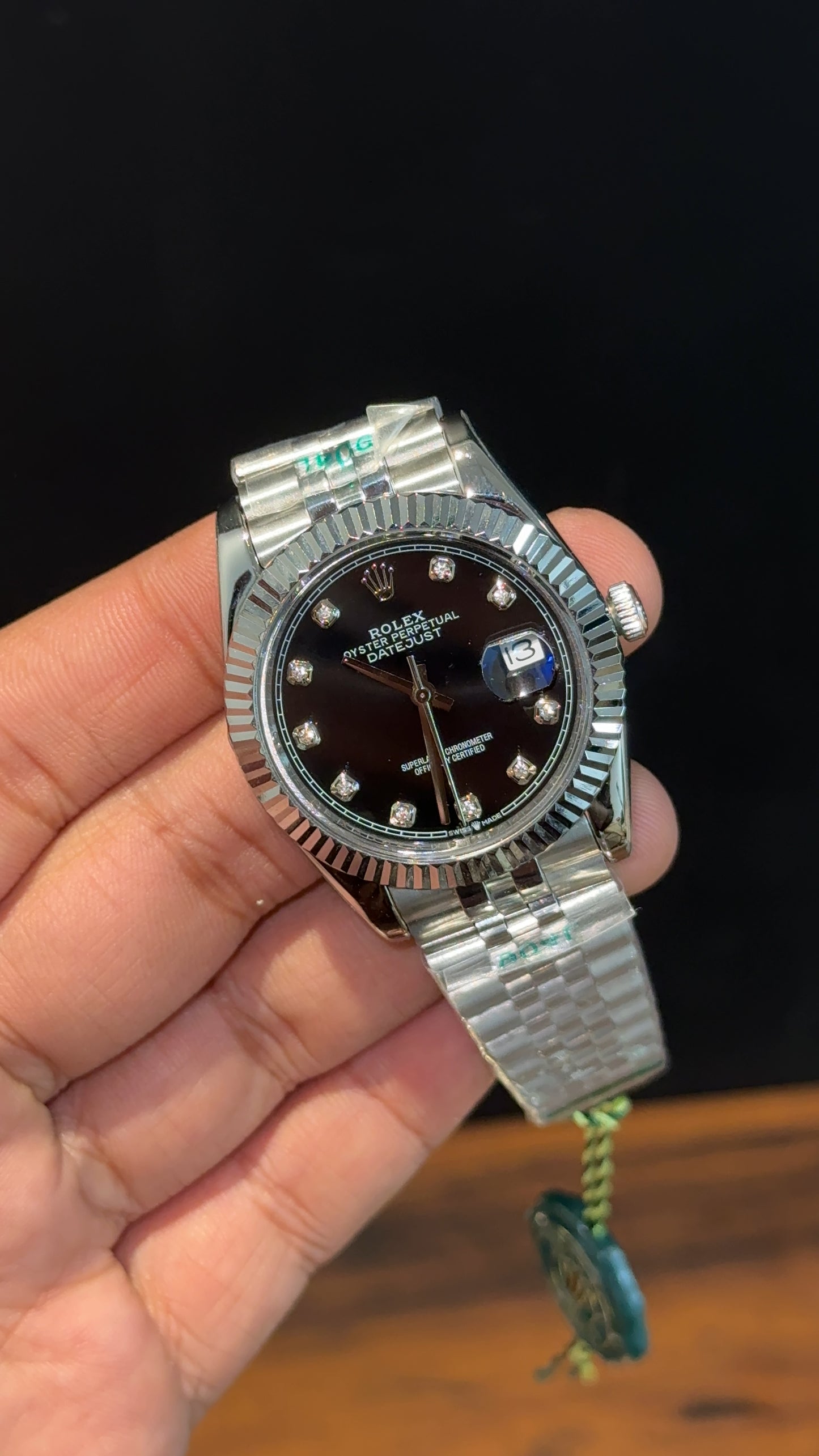 Datejust | Silver Chain | Diamond Digit | Black Dial