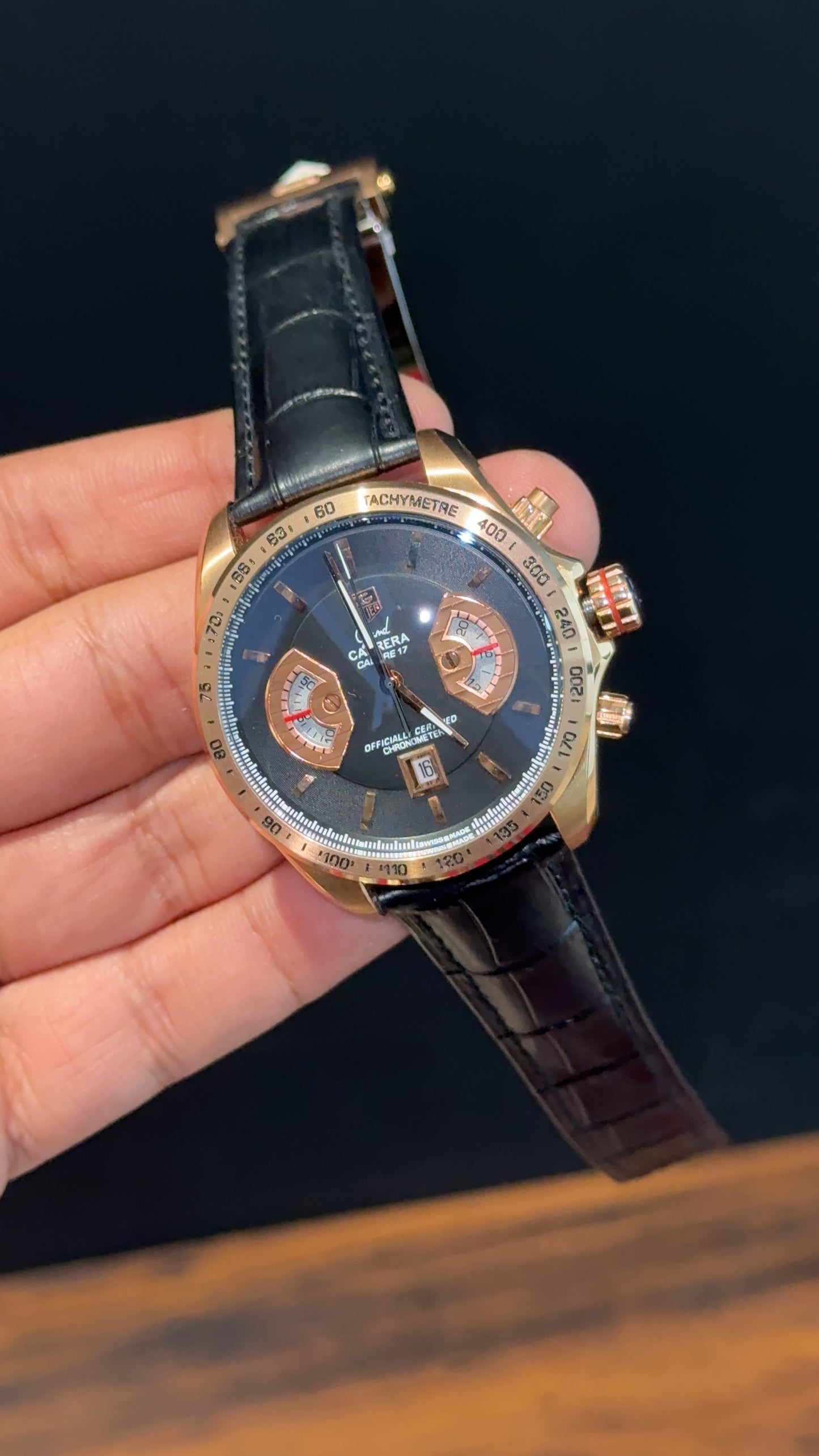 Tag Carrera | Calibre 17 | Rose | Black Strap | Chrono | Black Dial