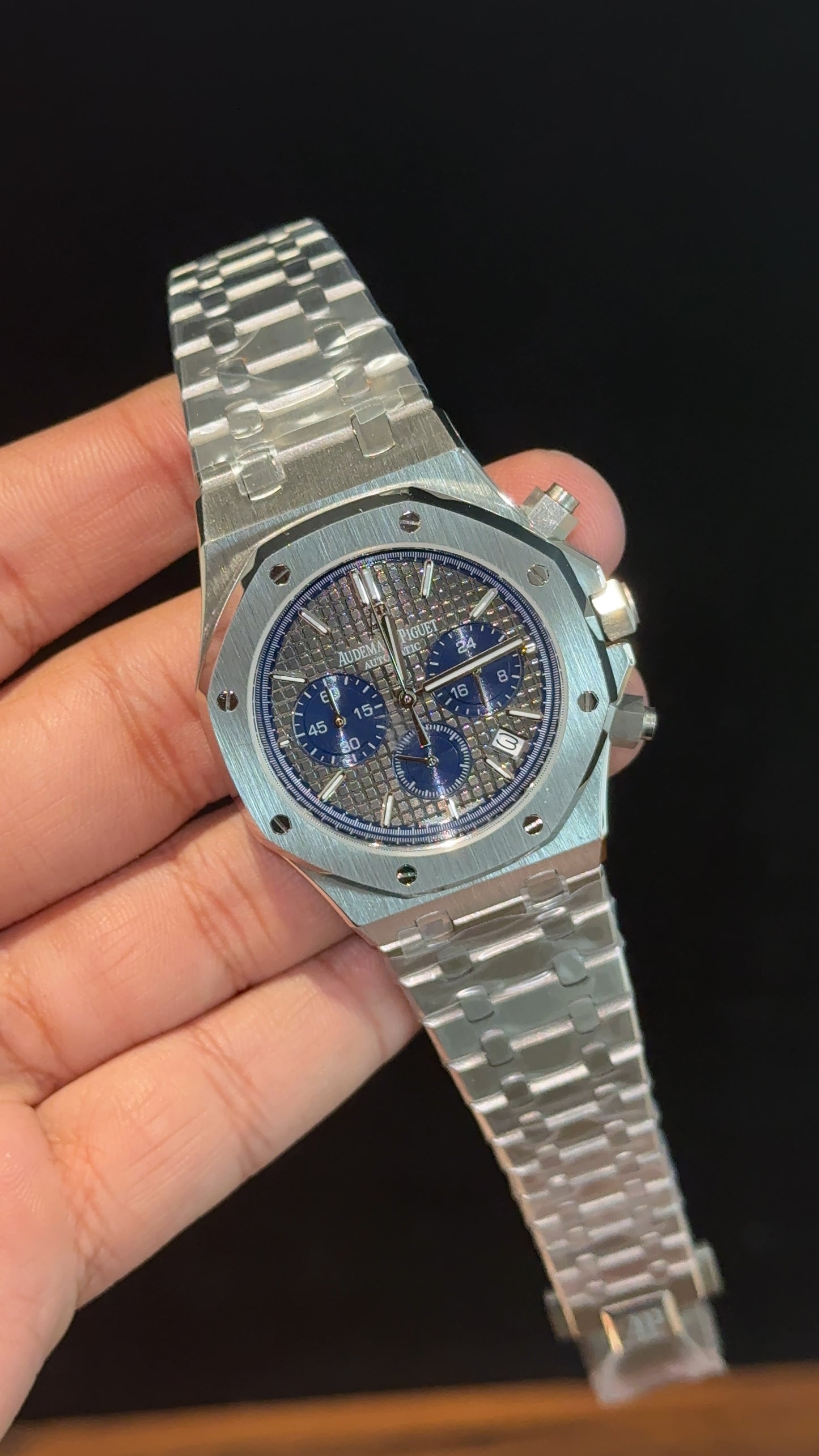 AP | Blue Chrono | Silver Chain | Grey Box Dial - twentyfour