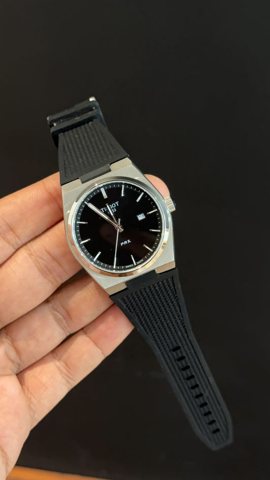 Tissot Prx | Silver Case | Black Silcone Strap | Black Dial
