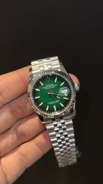 Premium DateJust | 36mm | Silver Chain | Gradient Green Dial