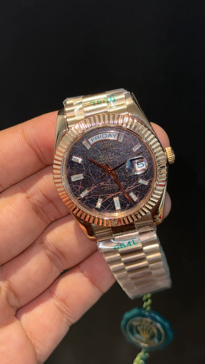 Daydate | Rose Chain | Pearl Digit | Black Marble Dial