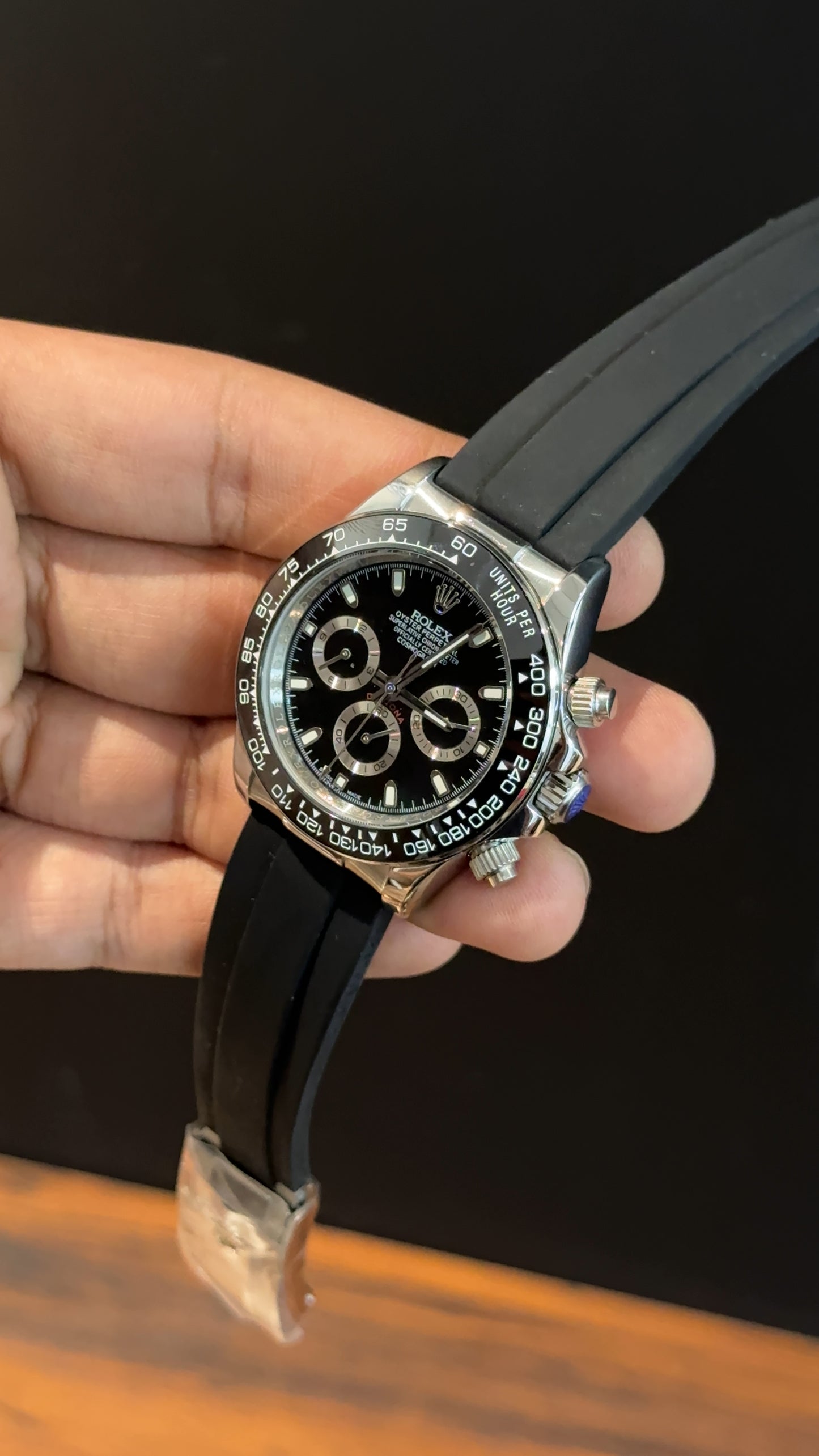 Daytona | Silver | Pvc Strap | Chr | Black Dial