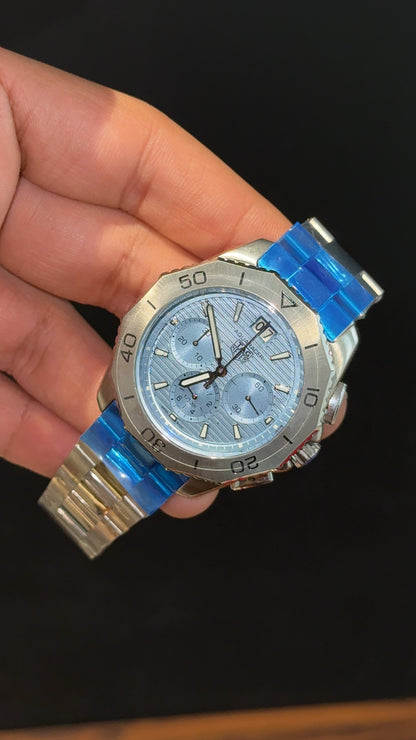 Tag Aquaracers | Silver Chain | Plain Bezel | Chrono | Ice Blue Dial
