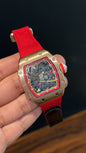 Premium Richard Mille | RM 67-02 Series | Rose Case | Skeleton | Red Strap | Black Dial