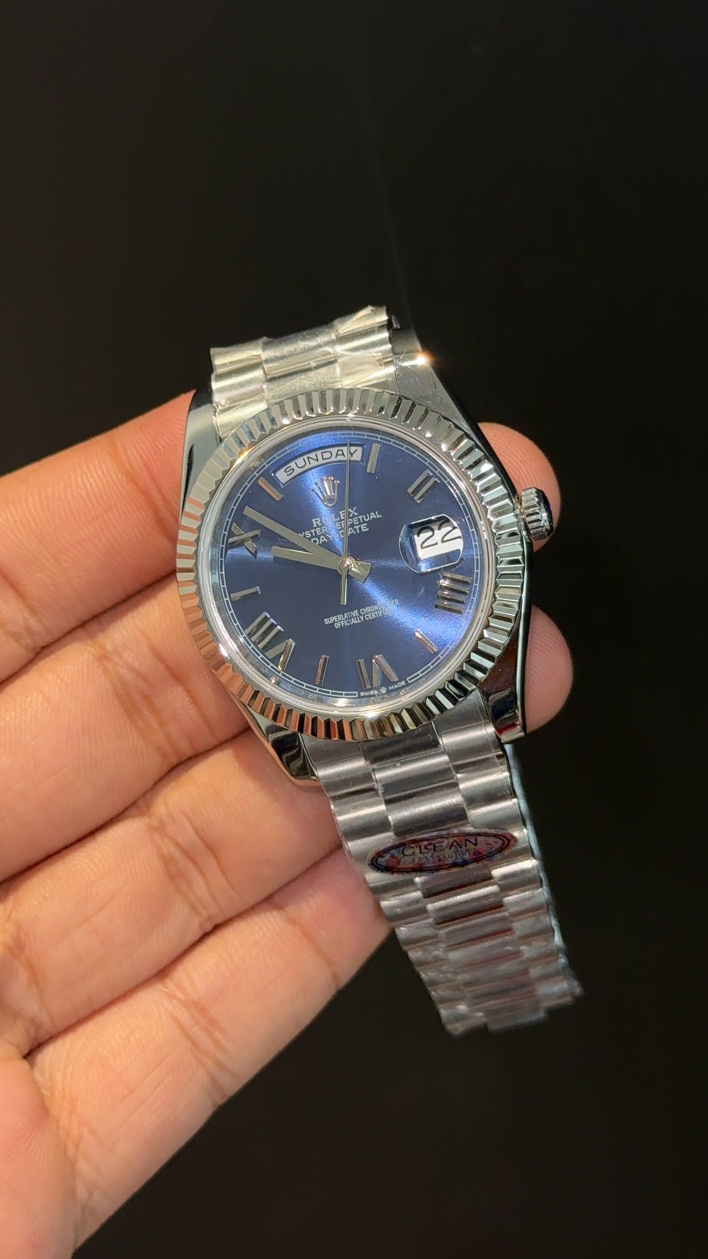 Premium Daydate | Silver Chain | Blue Roman Dial