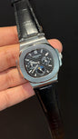 Pp Auto | Moonphase | Chrono | Silver Case | Black Leather Strap | Black Dial