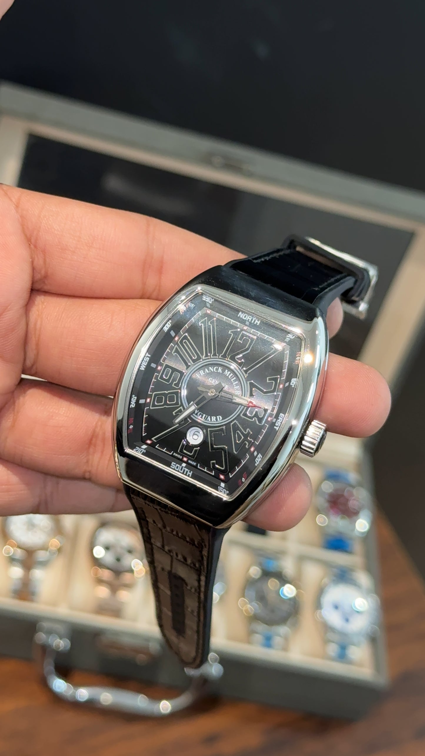 Premium Franck Muller | Vanguard Edition | Silver Case | Black Strap | All Black Dial