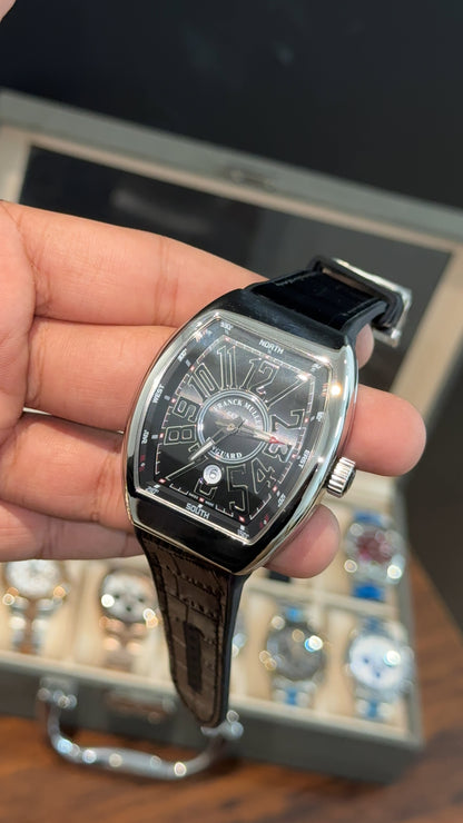 Premium Franck Muller | Vanguard Edition | Silver Case | Black Strap | All Black Dial