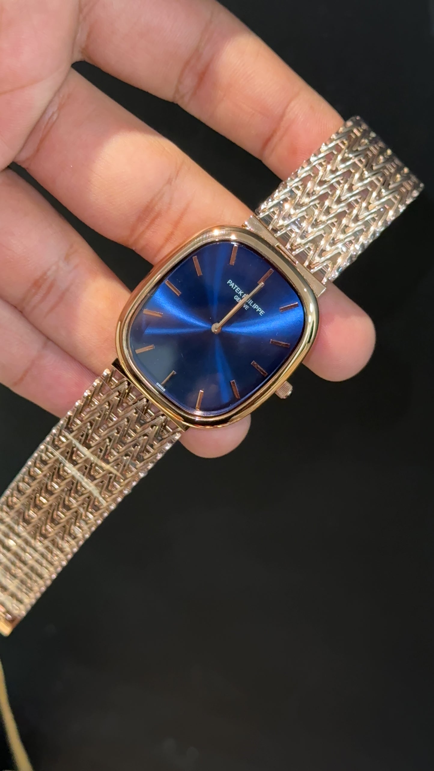 Pp Ellipse | Rose Mesh Chain | Blue Ebony Dial