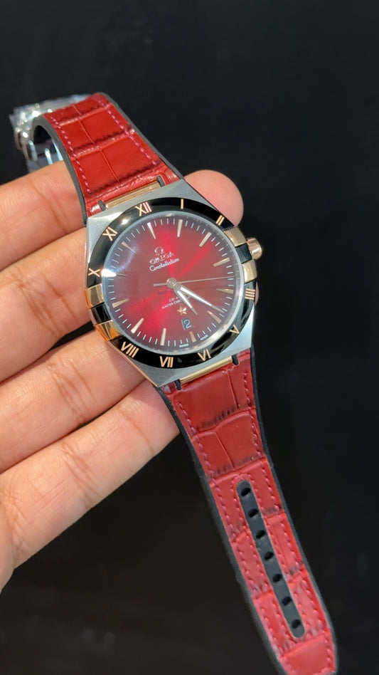 Omega Constellation | Silver Black Case | Red Strap | Red Plain Dial - twentyfour