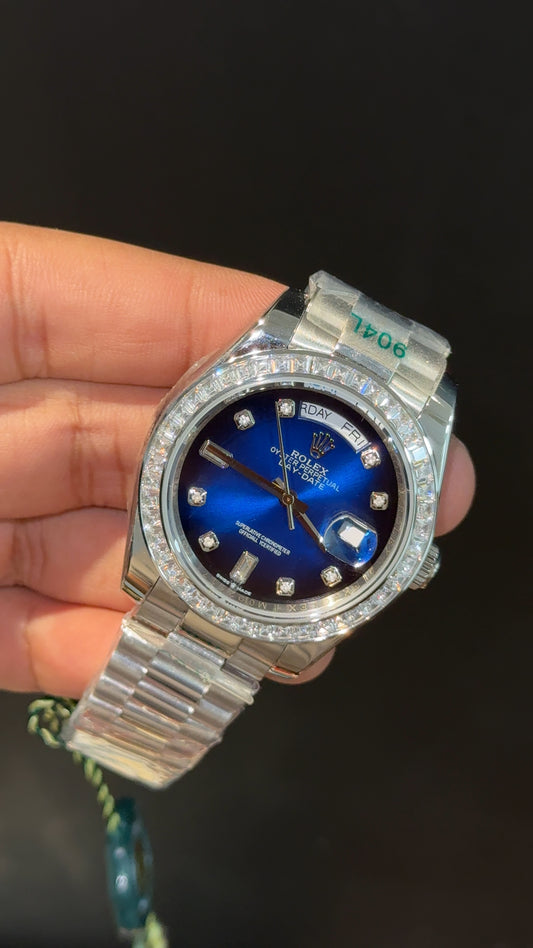 DayDate | Diamond Digit | Silver Chain | Diamond Digit | Gradient Blue Dial