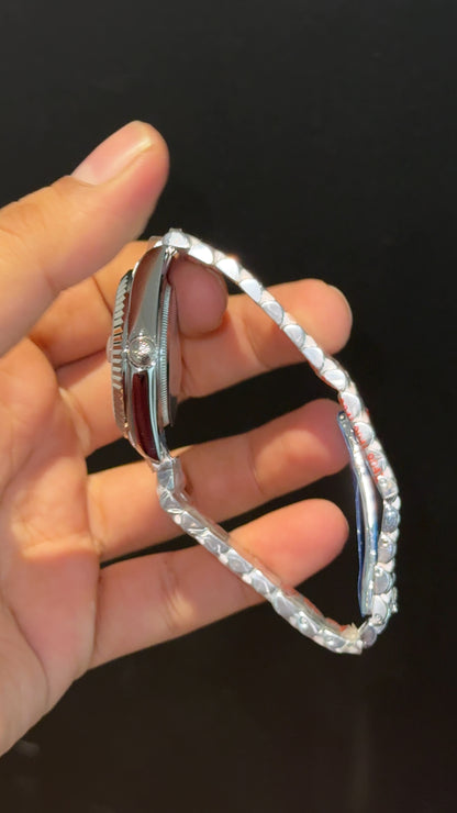 Datejusy | 36mm | Silver Chain | Light Pinkish Diamond Dial