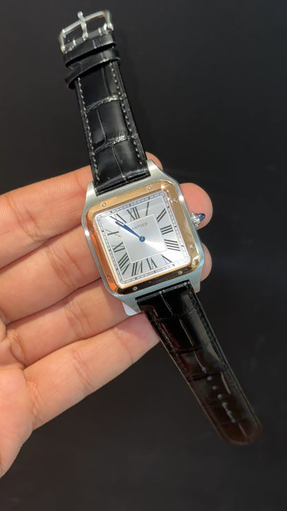 Cartier Dumont Lacquer | Rode Two Tone Case | Black Leather Strap | White Dial - twentyfour
