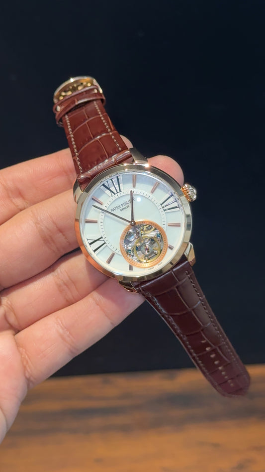 Pp Auto | Pendulum | Rose | Brown Strap | Rose White Dial