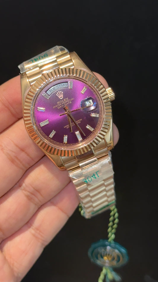 DayDate | Rose Chain | Pearl Digit | Purplish Dial