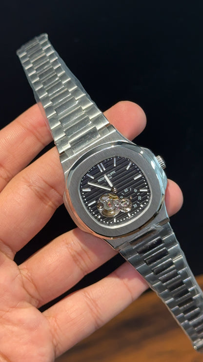 PP Auto | Silver Chain | Open Heart Edition | Black Dial