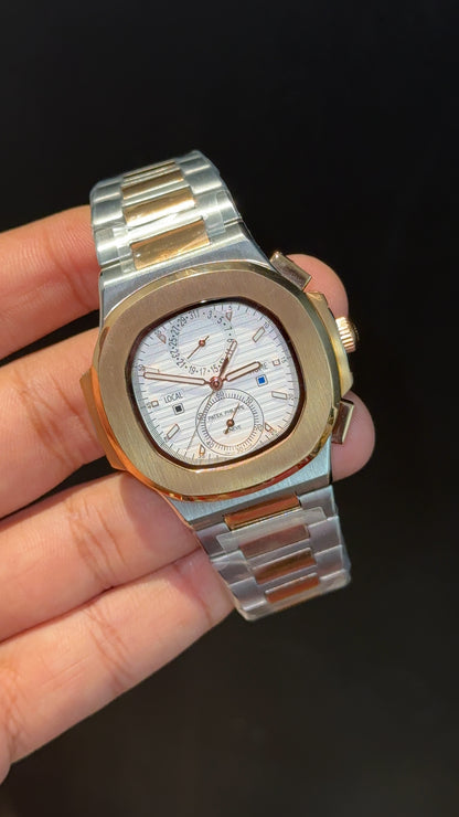 PP Auto | Rose Two Tone | Dual Time Edition | White Dial