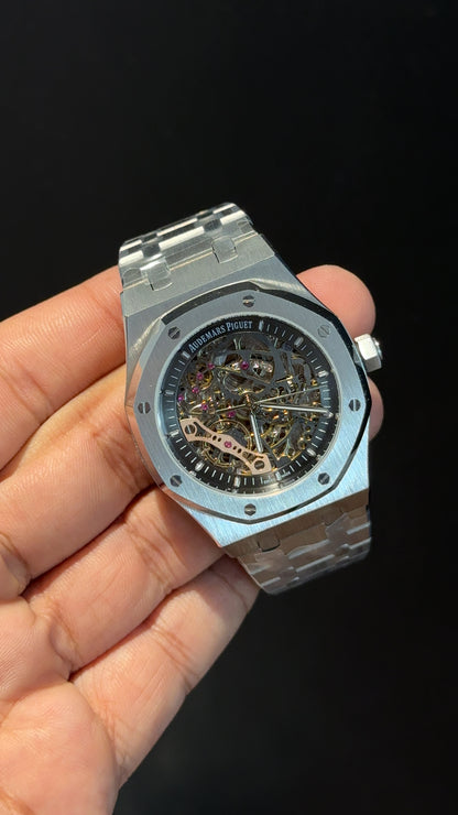 AP Skeleton | Auto | Silver Chain | Black Dial