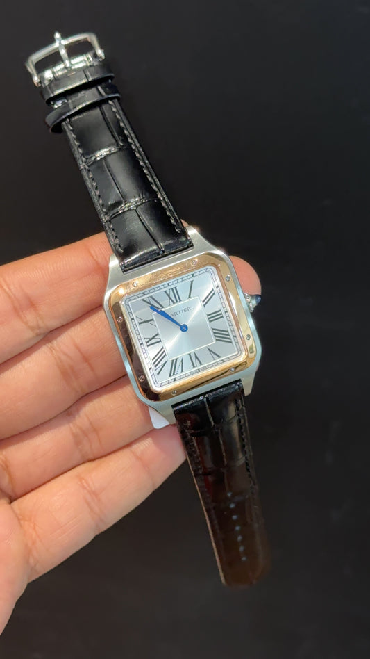 Cartier Dumont Lacquer | Rode Two Tone Case | Black Leather Strap | White Dial - twentyfour