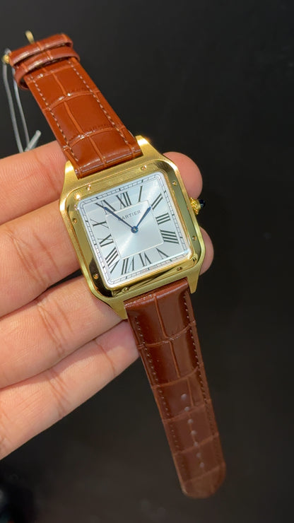 Cartier Santos | Gold Case | Brown Dumont Strap | White Dial