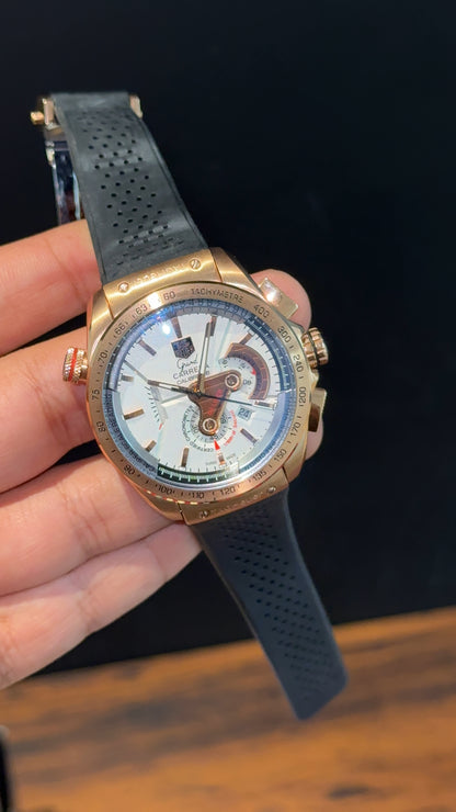 Tag Carrera | Calibre 86 | Rose | Black Strap | Chrono | White Dial