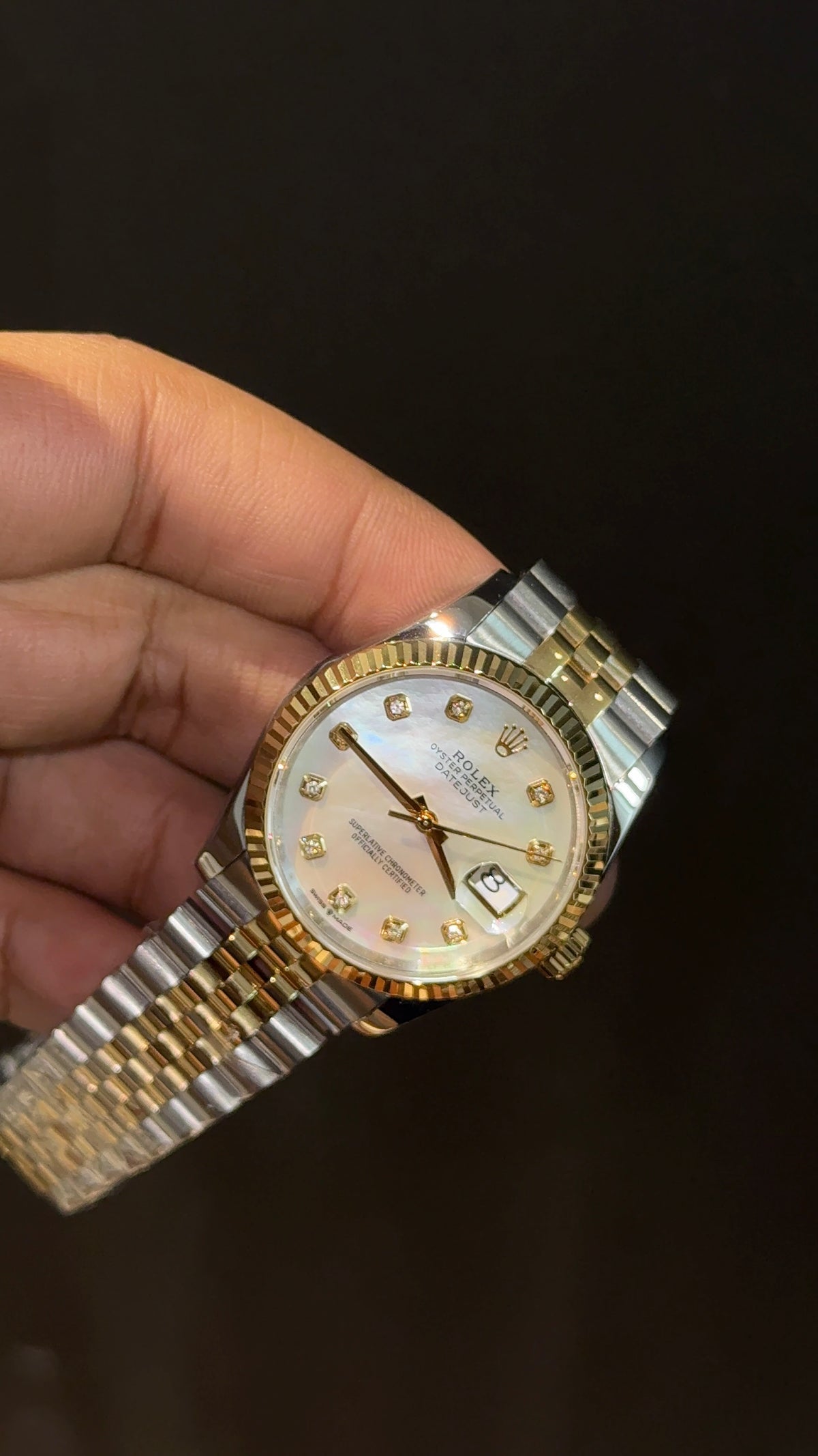 Premium DateJust | 36mm | Gold Two Tone | White Rainbow Dial