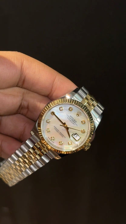 Premium DateJust | 36mm | Gold Two Tone | White Rainbow Dial